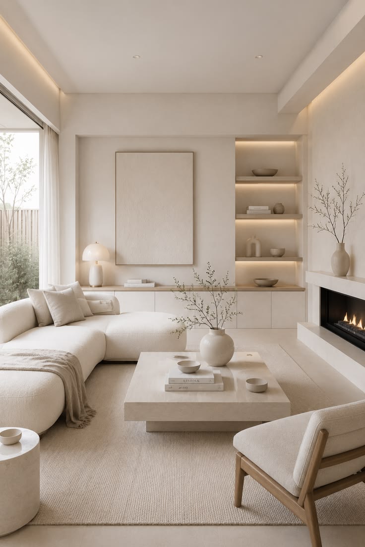 Salon minimaliste aux tons minéraux