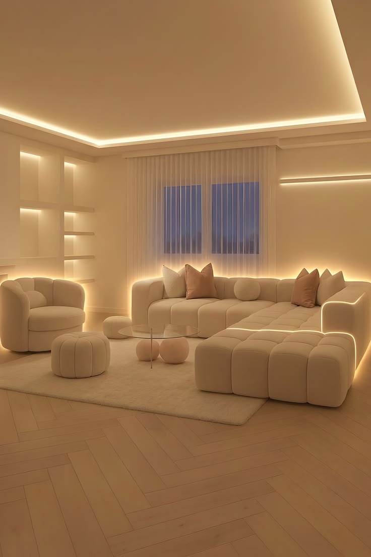 Salon chaleureux avec sol effet bois