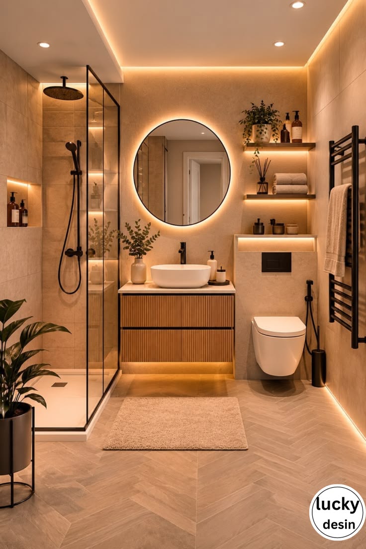 Salle de bain moderne avec faïence et sol céramique